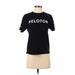 Peloton Short Sleeve T-Shirt: High Neck Covered Shoulder Black Print Tops - Women's Size X-Small