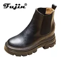 Fujin-Bottes de rinçage en cuir véritable pour femmes bottines à plateforme chaussures à enfiler