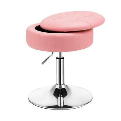 Costway Adjustable 360° Swivel Storage Vanity Stool with Removable Tray-Pink