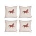 Boho Embroidered Horse Handmade Set of 4 Throw Pillow 18" x 18" Solid Beige & Brown Square