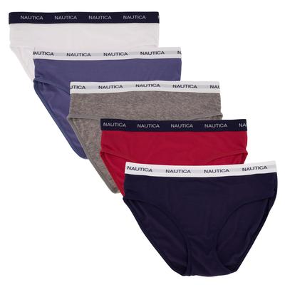 Nautica Women's Ribbed Logo Hipster Briefs, 5-Pack Black, M