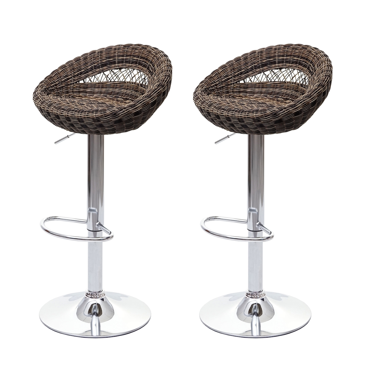 Mendler 2er-Set Barhocker HWC-G26, Tresenhocker Barstuhl Drehhocker, In-/Outdoor Poly-Rattan MVG-zertifiziert chrom Image