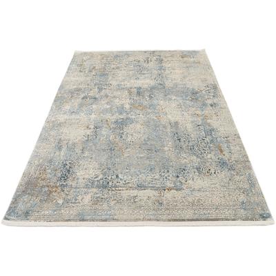 Teppich OCI DIE TEPPICHMARKE "BESTSELLER CAVA", blau, B:240cm H:8mm L:340cm, Kunstfaser, Viskose, Teppiche, Fransenteppich, Glanz Viskose, mit Fransen, Hoch Tief Struktur, Vintage, Wohnzimmer Image