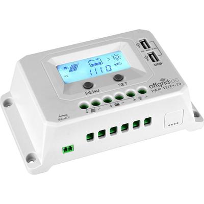 OFFGRIDTEC Solarladeregler "PWM Pro Laderegler 12V/24V - 20A USB-Port" Spannungsregler Integrierter Geräte-und Batterieschutz grau (baumarkt)