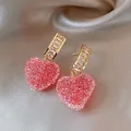 ChimLovely-Boucles d'oreilles pendantes en forme de cœur rose pour femmes bijoux en cristal doux
