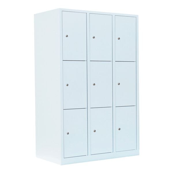 Lüllmann Schließfachschrank - 3 Abteile - 9 Fächer weiß