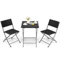 Costway 3 Pieces Patio Bistro Set with Folding Wicker Chairs and Table-Black