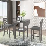 3 Piece Round Counter Height 1 Shelf Drop Leaf Dining Table Set with 2 Chair