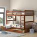 Walnut Twin-Over-Twin Wood Bunk Bed with Ladder and 2 Storage Drawers, 80''L*42.9''W*64.6''H, 138LBS