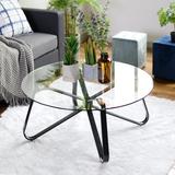 Round Accent Center Table Modern 31.5-inch Black Coffee Table with Tempered Glass Tabletop End Table with Metal Coating Legs