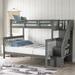 Gray Mission Slats Style Stairway Twin-Over-Full Storage Bunk Bed with 3-Tier Shelves and Guard Rail