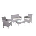 Mendler 2-1-1 Poly-Rattan Garten-Garnitur Halden, Sitzgruppe Lounge-Set Sofa ~ grau, Kissen creme