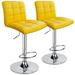 Modern Square PU Leather Adjustable Swivel Bar Stools with Back Set of 2 Yellow