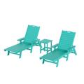 Costaelm Paradise 3-Piece Adirondack Outdoor Chaise Lounge with Arm and Side Table Set Turquoise
