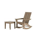 WestinTrends Ashore 2 Piece Patio Rocking Chair Set All Weather Poly Lumber Adirondack Rocker Deck Porch Patio Chair with Large Side Table Weathered Wood