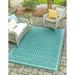 Rugs.com Outdoor Lattice Collection Rug â€“ 9 x 12 Teal Flatweave Rug Perfect For Living Rooms Large Dining Rooms Open Floorplans