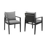 Armen Living Grand 19 Metal & Fabric Dining Chair in Black/Dark Gray (Set of 2)