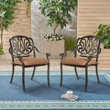 SOCIALCOMFY 2 Piece Outdoor Bistro Dining Chairs Cast Aluminum Dining Chair Set Patio Bistro Chairs with Khaki Cushins for Balcony Backyard Garden