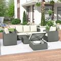 TOPMAX Outdoor Patio 5-Piece All-Weather PE Wicker Rattan Sectional Sofa Set with Multifunctional Table and Ottoman Gray Wicker+ Beige Cushion