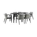 Aileen Outdoor Patio 7-Piece Dining Table Set in Aluminum and Wicker with Grey Cushions