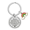 Honrane Keychain Rainbow Pendant Best Wishes Print Round Shape Stainless Lightweight Store Keys Inspiring Exquisite Smooth Key Ring Teacher Gift