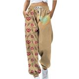 Dadaria Sweatpants Women Pack Printing with Pocket Elastic Waist Trousers Long Straight Pants Sweatpants Khaki XL Female