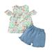 JDEFEG Thanksgiving Outfit Girl Baby Print Shorts T-Shirt Tops+Denim Toddler Ruffle Floral Girls Outfits Girls Outfits&Set Hoodie Sweatpants Girls Cotton Blend Green 80
