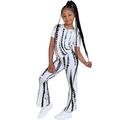 JDEFEG Teen Outfits for Girls Kids Toddler Baby Children Girls Summer Striped T Shirt Flared Pants Bell Bottoms Clothes Outfits Set Kids Outfit Two Piece Nylon White 100