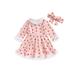 Toddler Girl Velvet Heart Print Dresses Long Sleeve Round Neck A-Lined Casual Party Dress Headband