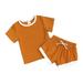 JDEFEG Young Girls Outfits Toddlers Kids Girls Boys Fashional Ribbed Soild Short Sleeve Top Short Pants 2Pcs Pajamas Sleepwear Outfits Set 3 Month Dress Outfit Boy Cotton Blends Orange 90