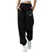 Dadaria Wide Leg Sweatpants Women Petite Ladies Elastic Ladies Waist Loose with Pockets Printed Pants Black L Female