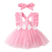 Infant Baby Girls Dress Lovely Dress Suspender Heart Prints Ruffled Layer Tulle Dress Sleeveless Overall Princess Dress Headband 2PCS Set Pink 0-3 Months