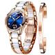 OLEVS Women Automatic Mechanical Watches Self Winding Rose Gold Two Tone Ceramic Strap Diamond Love Heart Dial Fashion Elegant Dress Ladies Wrist Watches Waterproof Luminous, Blue Dial, Mechanical