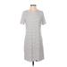 Shein Casual Dress - Shift Crew Neck Short sleeves: White Stripes Dresses - Women's Size Small