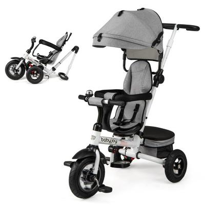 Costway Folding Tricycle Baby Stroller with Reversible Seat and Adjustable Canopy-Gray