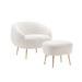 Tory 31 Inch Modern Leisure Accent Chair And Ottoman, White Teddy Plush Velvet