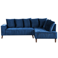 Ecksofa Blau Samt Linksseitig 3-Sitzer Sofa mit Vielen Kissen Metallfüßen Glamour Modern Wohnzimmer Büro Arbeitszimmer Wohnküche Esszimmer