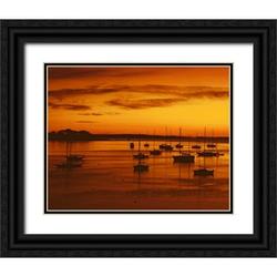 Terrill Steve 32x26 Black Ornate Wood Framed with Double Matting Museum Art Print Titled - ME Camden Sailboats silhouetted at sunrise