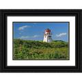 Jaynes Gallery 24x17 Black Ornate Wood Framed with Double Matting Museum Art Print Titled - Canada-Prince Edward Island-Covehead Harbour Lighthouse and flowers