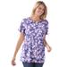 Plus Size Women's Perfect Printed Short-Sleeve Crewneck Tee by Woman Within in Soft Iris Blossom Vine (Size L) Shirt