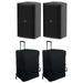 2) Mackie DRM215 15 1600w Pro Powered DJ PA Speakers+Rolling Carry Cases Bags