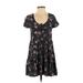 Others Follow Casual Dress - Mini Tie Neck Short sleeves: Blue Print Dresses - Women's Size X-Small