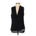 H&M Conscious Sleeveless Blouse: V Neck Covered Shoulder Black Print Tops - Women's Size 2