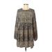 Shein Casual Dress - A-Line Crew Neck Long sleeves: Brown Animal Print Dresses - Women's Size Medium - Print Wash