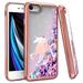 Kaleidio Case For Apple iPhone SE (2nd Gen(2020) iPhone SE (3rd Gen (2022) iPhone 8 iPhone 7 [Quicksand Glitter] TPU Gel Slim Hybrid Skin Cover [Liquid Rose Gold Unicorn & Colorful Hearts]