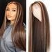 WNG Long Straight Brown Mixed Blonde Synthetic Wigs for Women Middle Part Highlights