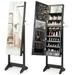 Gymax Standing Jewelry Cabinet Full Length Mirror Lockable w/ 3-Color