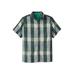 Men's Big & Tall Short Sleeve Printed Check Sport Shirt by KingSize in Hunter Buffalo Check (Size 9XL)