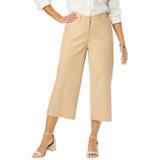 Plus Size Women's Stretch Cotton Chino Wide-Leg Crop by Jessica London in New Khaki (Size 26 W)