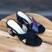 Jessica Simpson Shoes | Jessica Simpson Black Floral Block Heel Faux Suede Sandals Womens Size 6 B | Color: Black | Size: 6